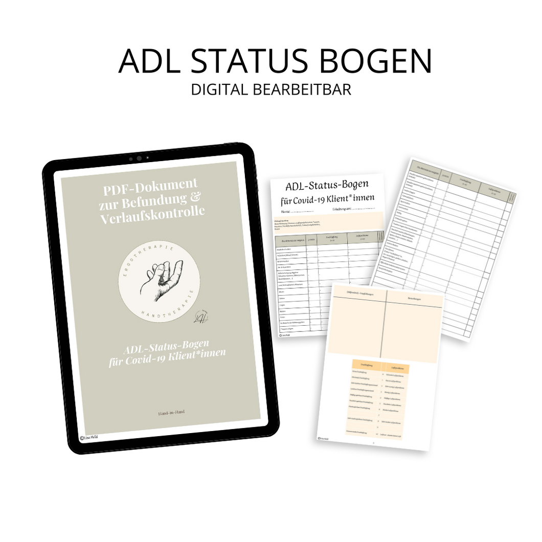 ADL-Status-Bogen für Covid-19 Klient*innen mit Formularfeldern (digital bearbeitbar)