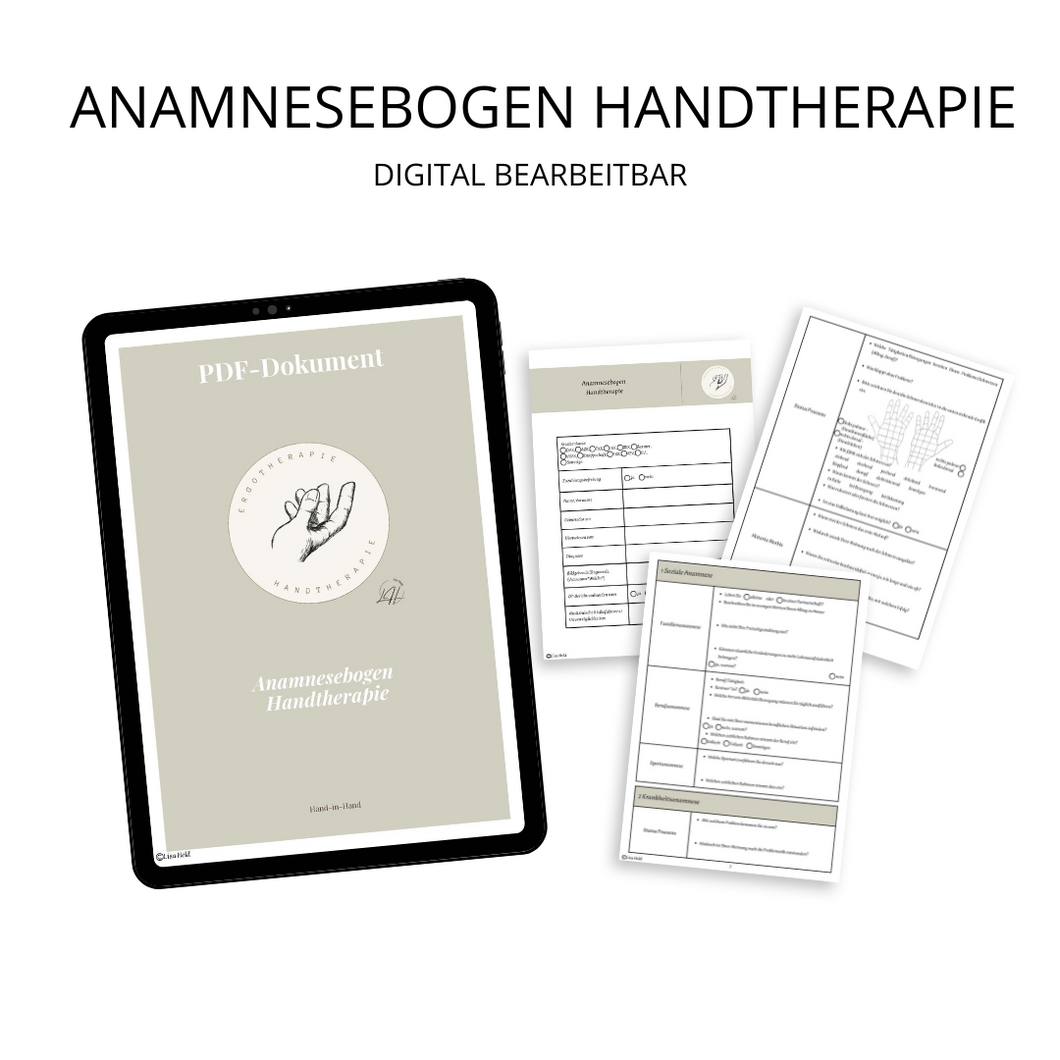 Anamnesebogen Handtherapie mit Formularfeldern (digital bearbeitbar)