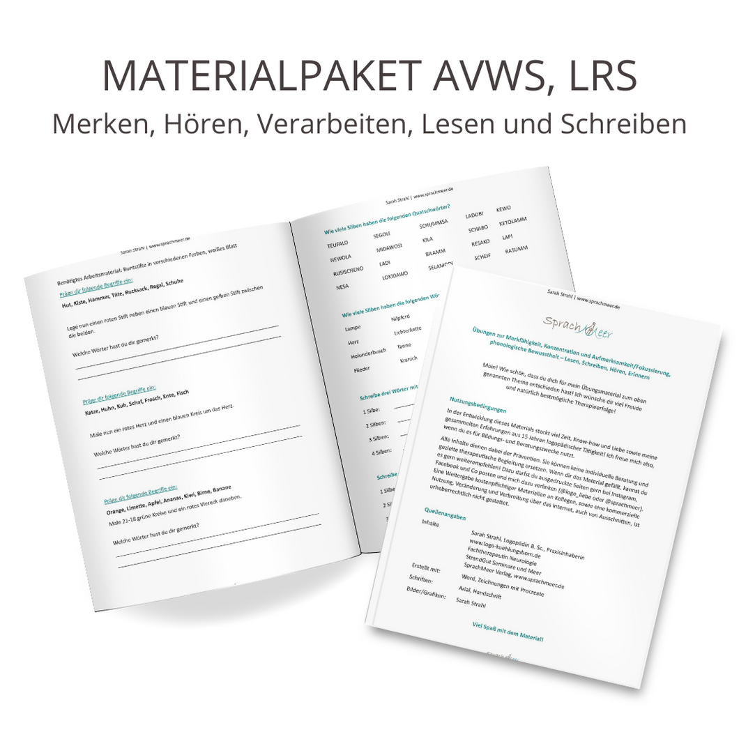 Materialpaket AVWS, LRS - Merken, Hören, Verarbeiten, Lesen und Schreiben